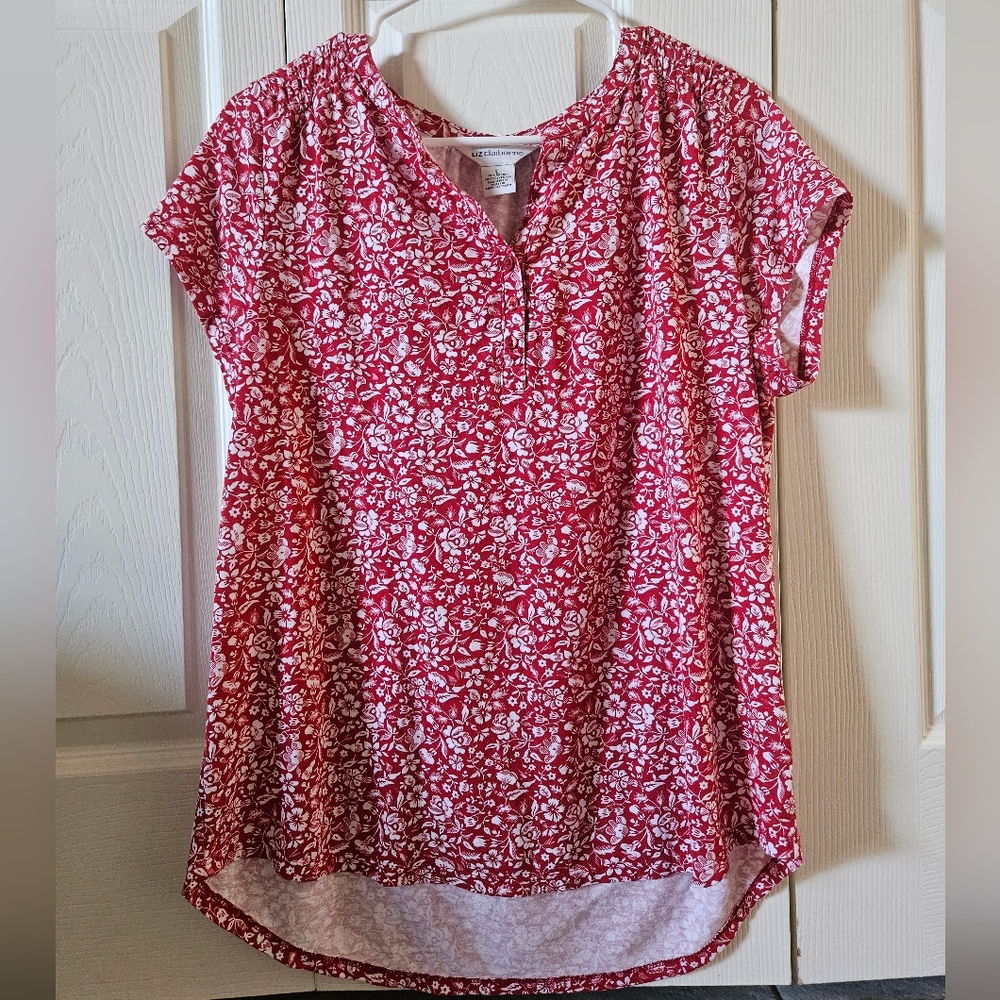 Liz Clairborne Floral Split Crewneck Top
